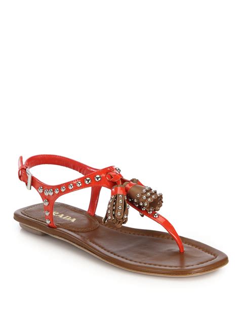 prada red thong|prada studded pony skin sandals.